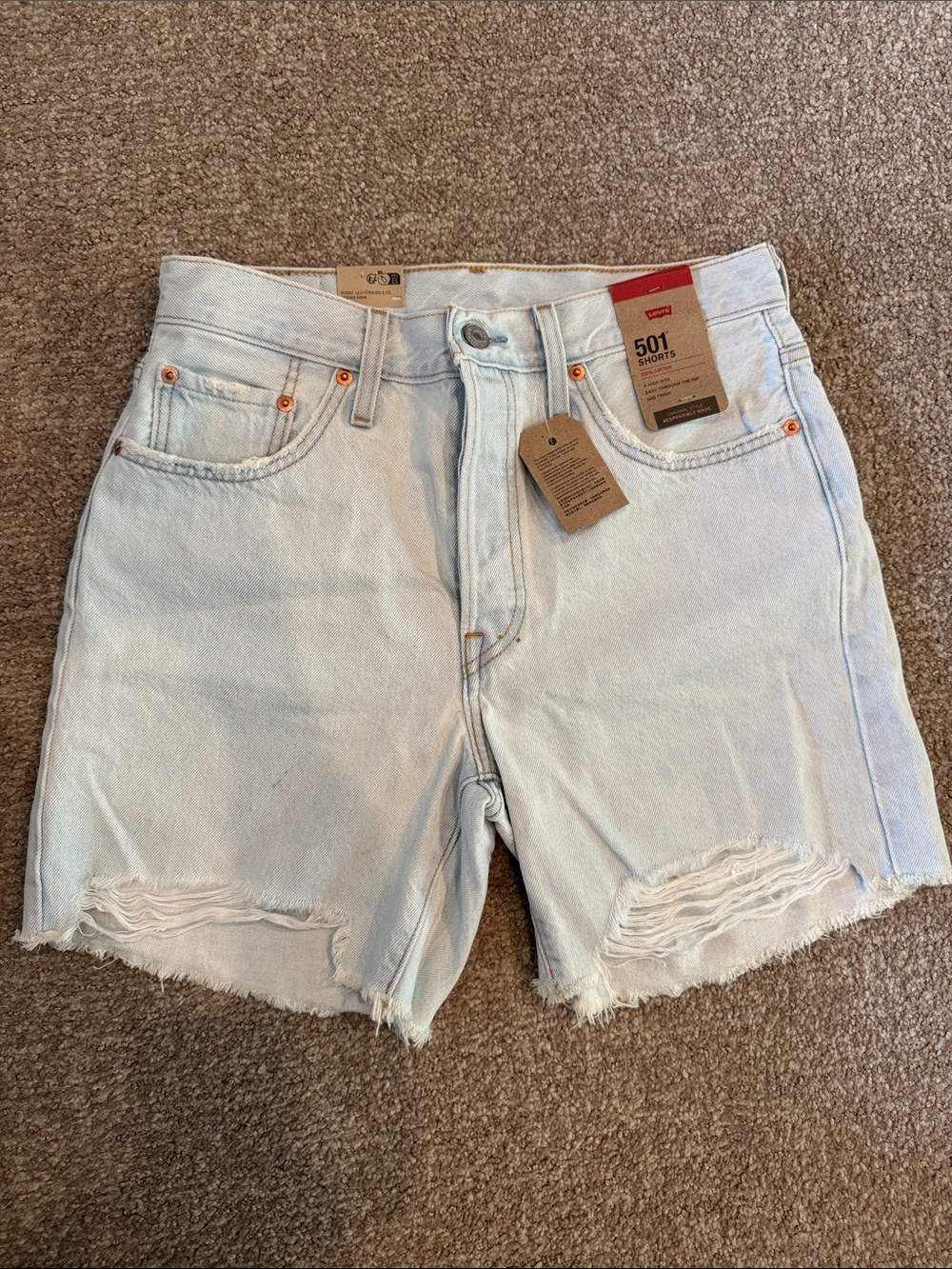 Levi's Light Blue Distressed Denim Shorts